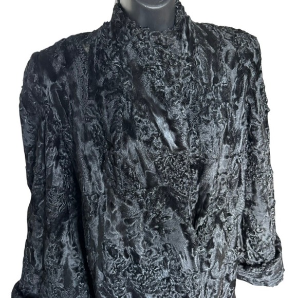 Vintage Custom Persian Lamb Broadtail Coat 1950s? Large? Bell Sleeves Mid Length - Picture 2 of 16